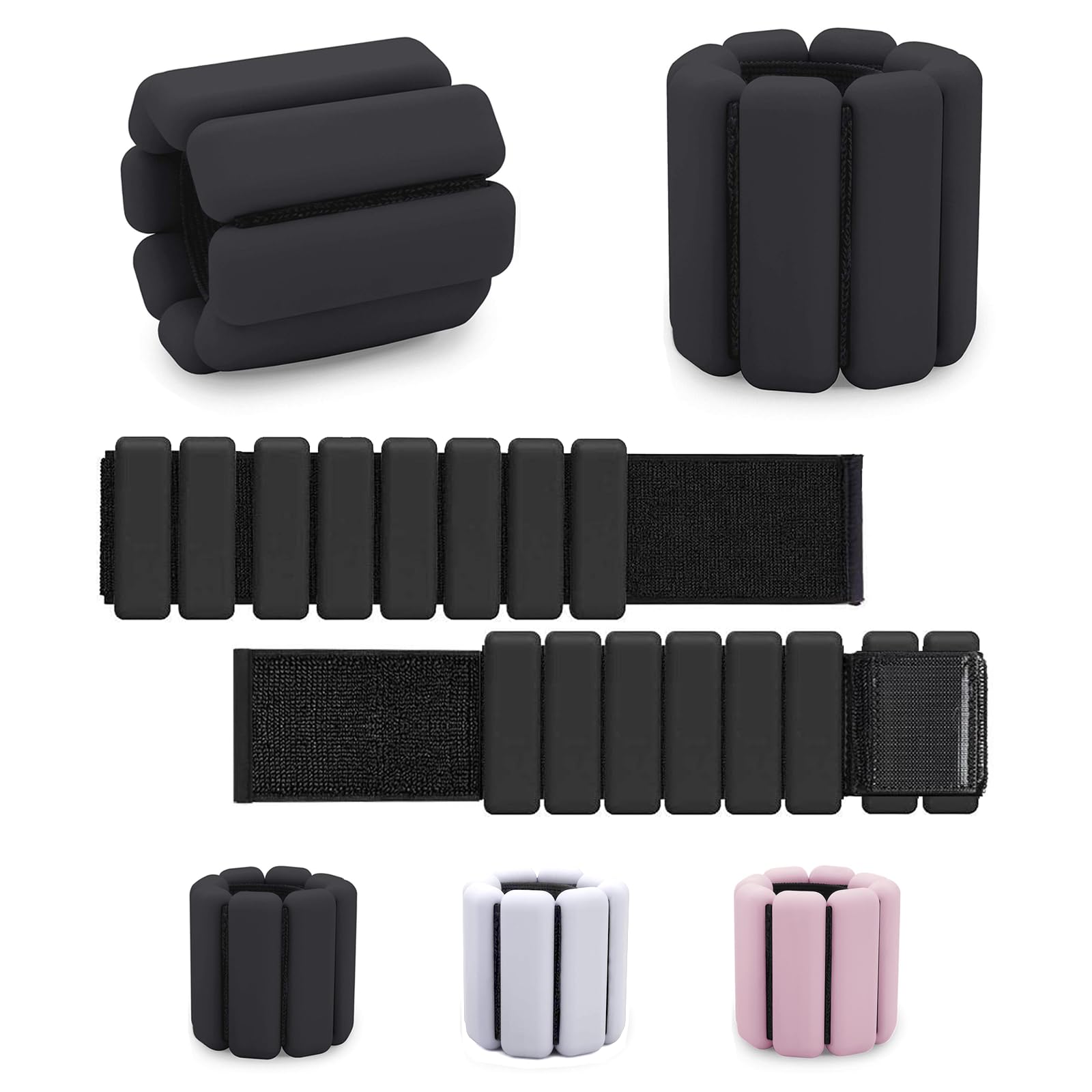 Adjustable Wearable Wrist & Ankle Weight, 2pcs (1lb / 2lb Each) Wearable Silicone Ankle Weights for Walking Running, Yoga, Fitness Training, Aerobics, Pilates,Barre (Black)