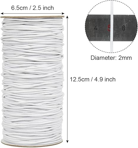 Miniatura 5 de Cordón elástico blanco, cuerda elástica de 328 pies de 0.079 in para pulseras, collares, joyería, abalorios y manualidades