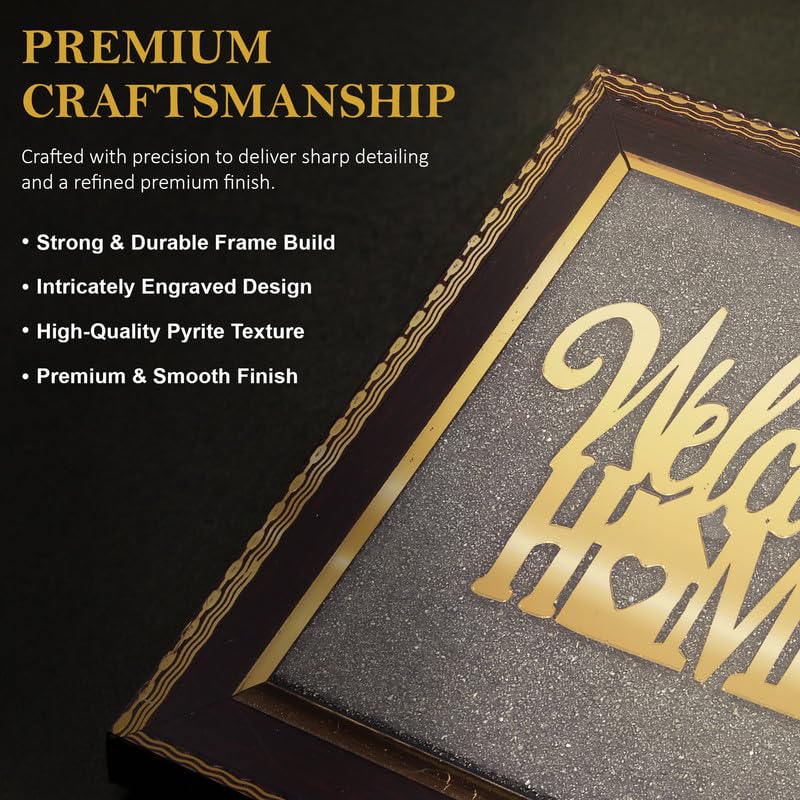 Image of Welcome Home Wall Frame Gold Finish, Decorative Entrance Wall Art for Home, Office & Housewarming Gift