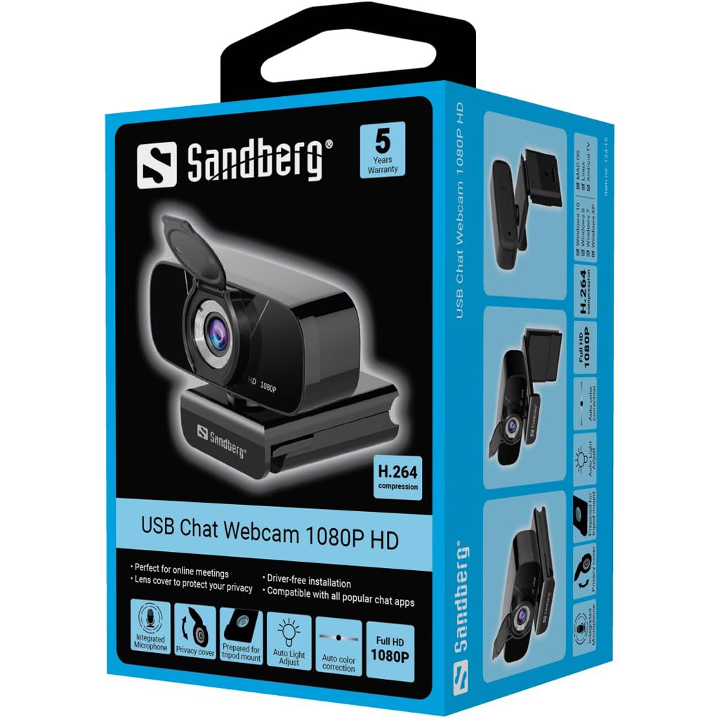 Sandberg 134-15 Webcam (2 MP, 1920 x 1080 Pixel, USB 2.0) Schwarz