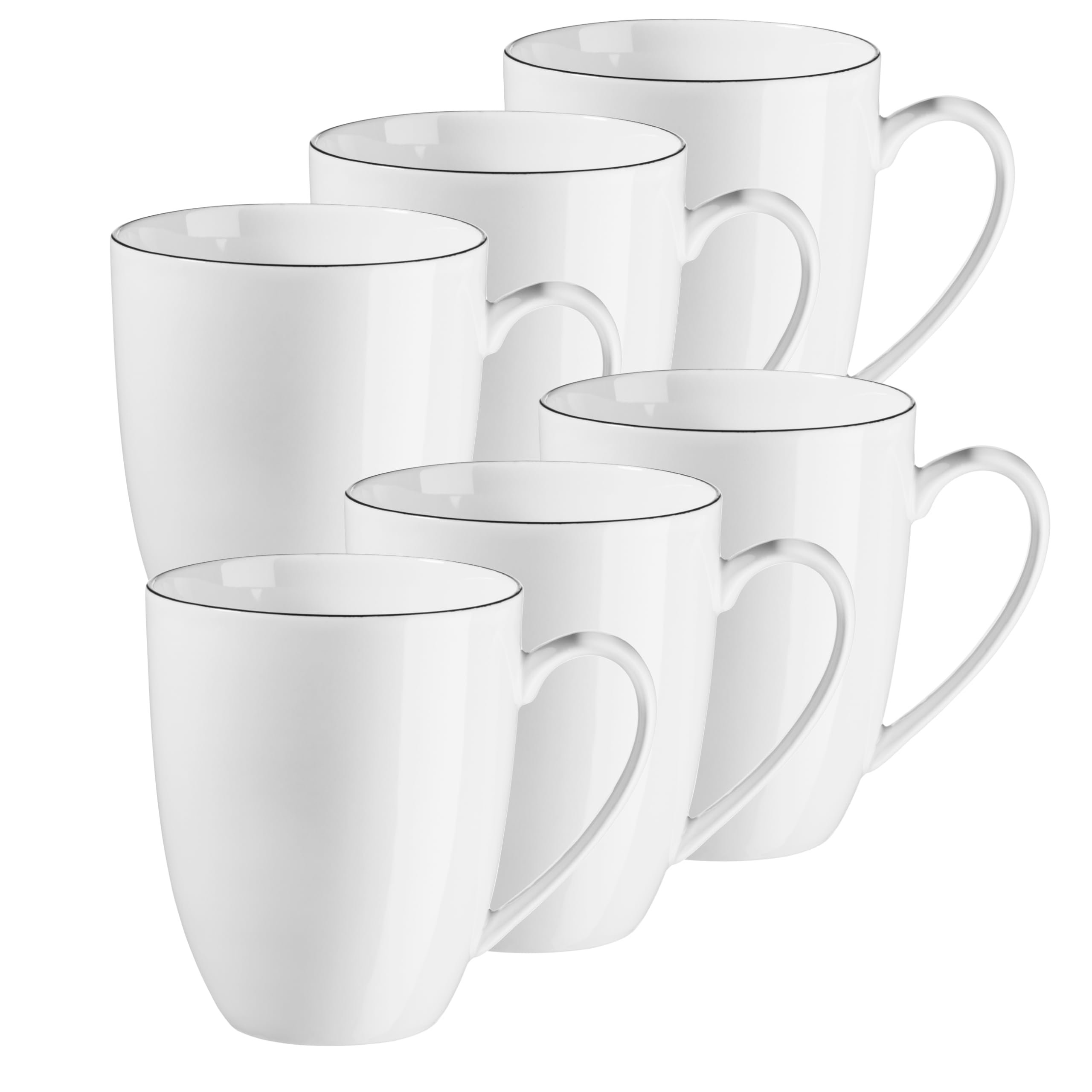 Mäser Felise Series Coffee Mugs Set of 6 Porcelain - 6 Cups 40cl - White with Black Trim