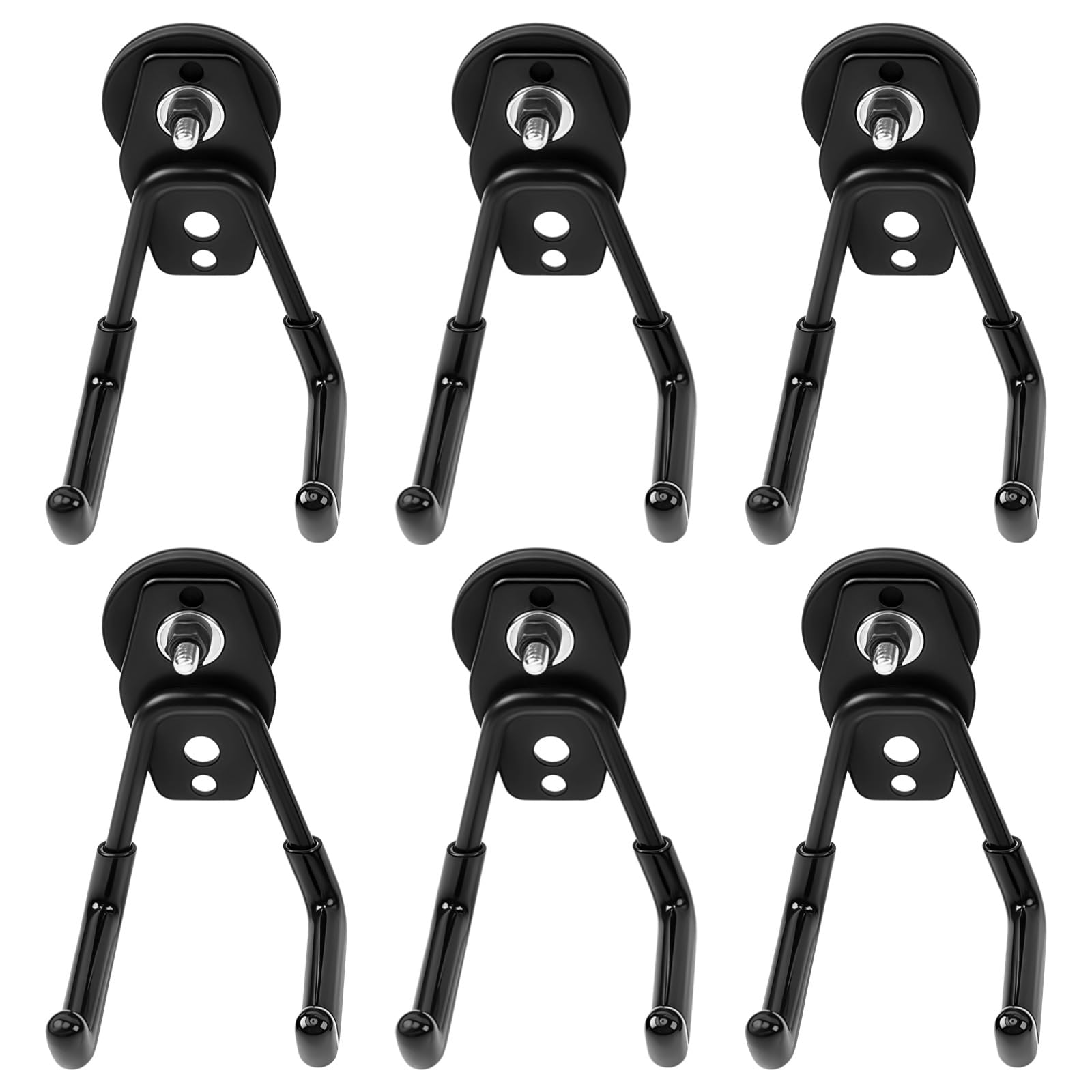 6 ganchos magnéticos, soporte magnético de metal con revestimiento negro, base magnética redonda fuerte para colgar sin taladro, almacenamiento en interiores y exteriores, imanes de garaje
