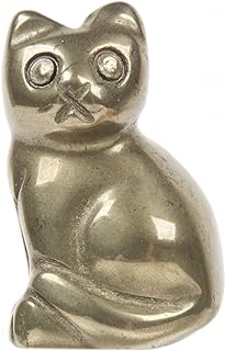 Justinstones Carved Natural Pyrite Cat Guardian Statue Home Decor Reiki Chakra Healing Crystal Desk Gemstone Decoration Stone Crafts Gemstone Collectible Gift