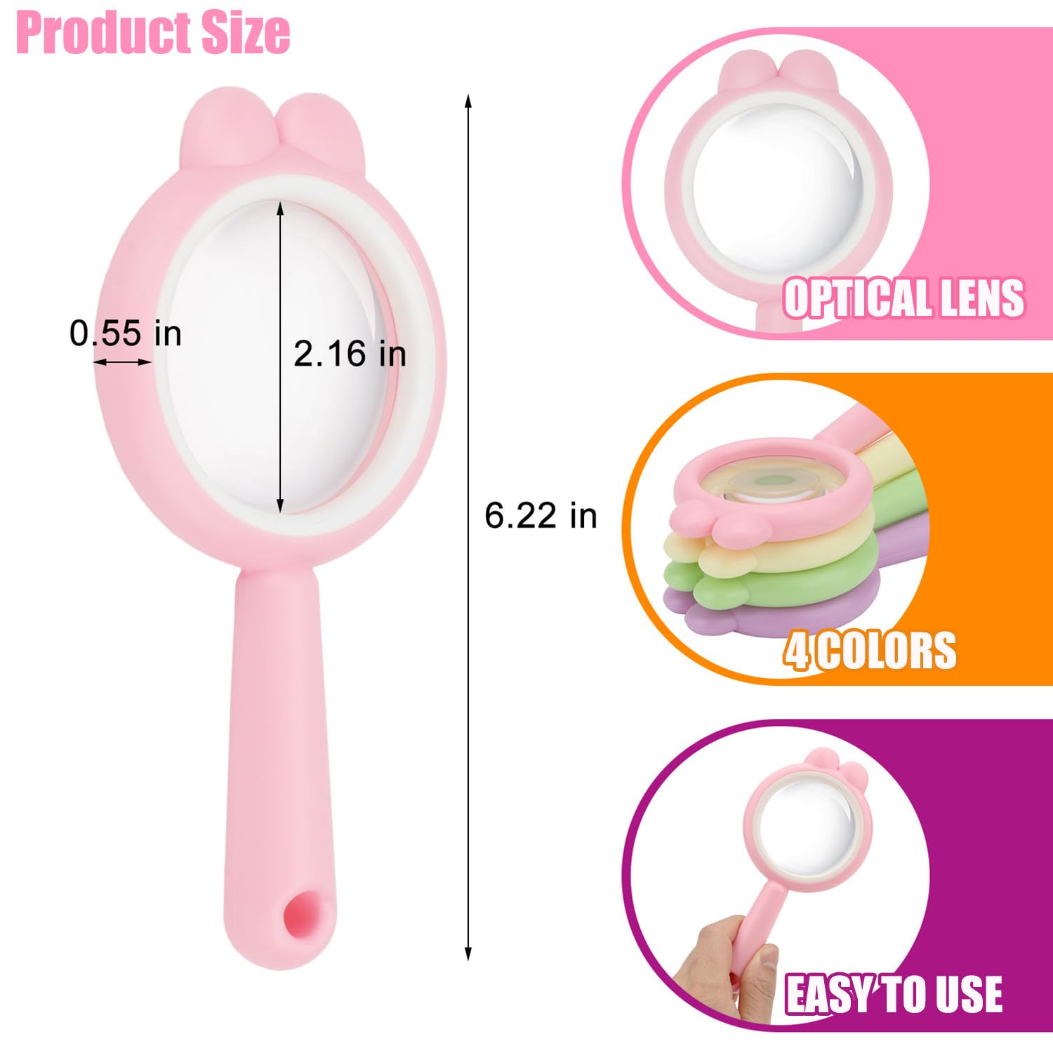 Rongon Kids Magnifying Glass 4X Handheld Reading Magnifiers Child Magnifying Lens Learning Tool for Explorations Reading Science Experiments Hobbies