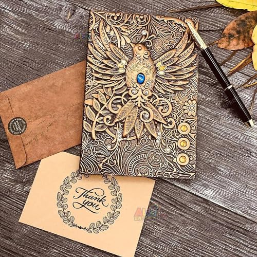 Image of Alokik Enterprise 3D Phoenix Bronze Dnd Vintage Leather Journal Writing Notebook With 200 Pages A5 Antique Handmade Diary,Travel Diary & Notebooks To Write In, Gift For Unisex