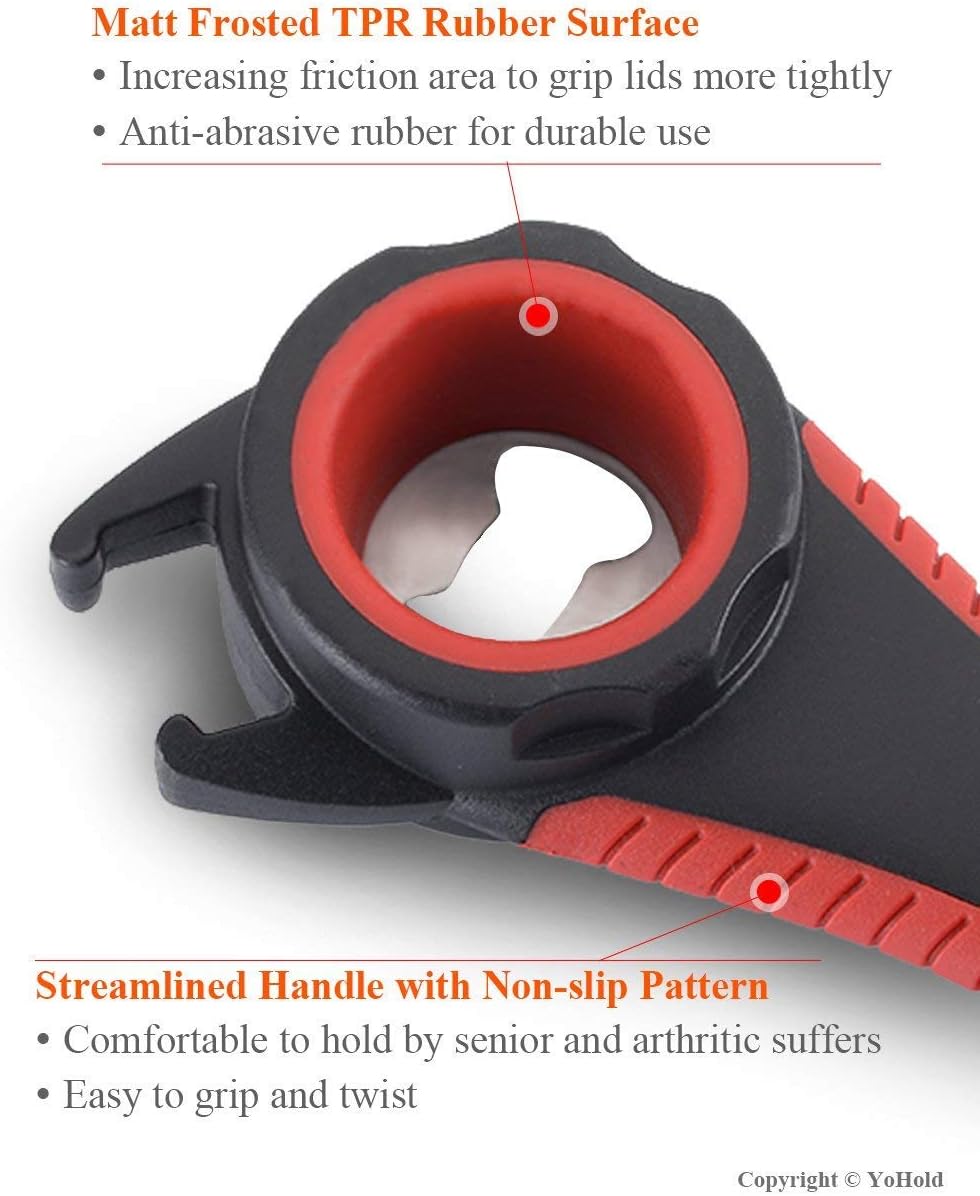 YoHold Jar Opener, Bottle Opener with Multifunctional Usage for Weak Hands, Set of 2, Orange-Gray+ Red-Black, 9.05’’L+5.74’’L, Free E-Book