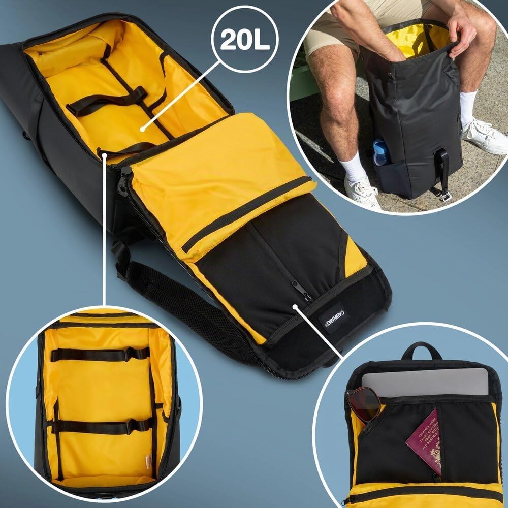 Cabin Max ISEO Bagaglio a Mano 40x20x25 Ryanair - Zaino Rolltop da Viaggio - Zaino Cabina Aereo Compatibile - Realizzato in Tessuto Riciclato Impermeabile RPET