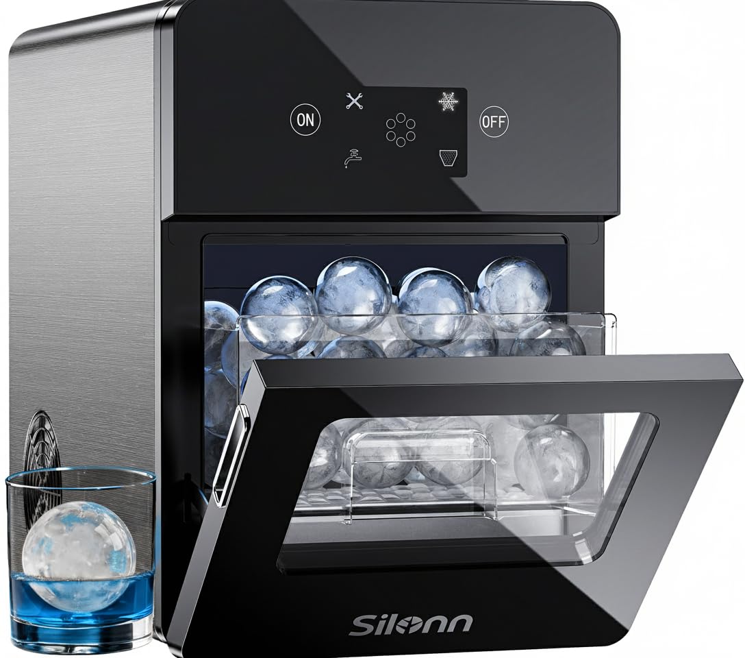 Silonn 2.4″ Sphere Ice Maker, Clear Ice Ball Maker with Slow-Melting, 3 pcs in 40 Mins, 100 pcs/Day, Crystal Sphere & Rapid Sphere Technology, Self-Cleaning Ice Maker Countertop Ideal for Whiskey | Fridge.com