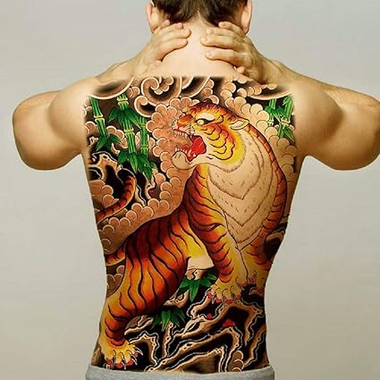 Cfcys Tatowierung Temporare Transfer Body Stickers Voller Rucken Farbiger Wilder Tiger Grosses Tattoo Fur Manner Frauen Arm Brust Bein Taille Hals Tattoo Wasserdicht Abnehmbar Ungiftig Sicher Amazon De Beauty