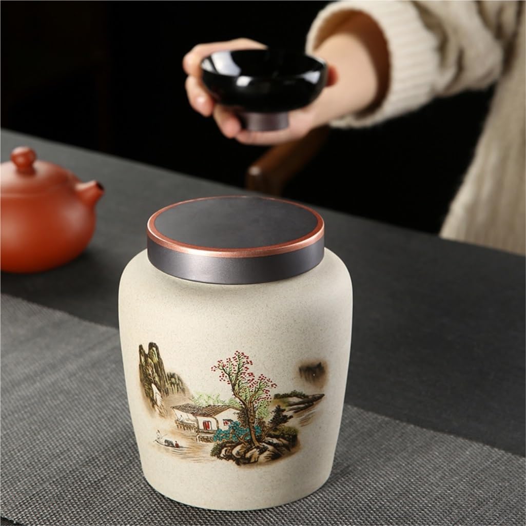 Lata de té Tarro de cerámica Retro for Almacenamiento té Suelto, Tarro Sellado for el hogar, Adecuado for Guardar café en Polvo, azúcar, Sal, etc Carrito de té(A)