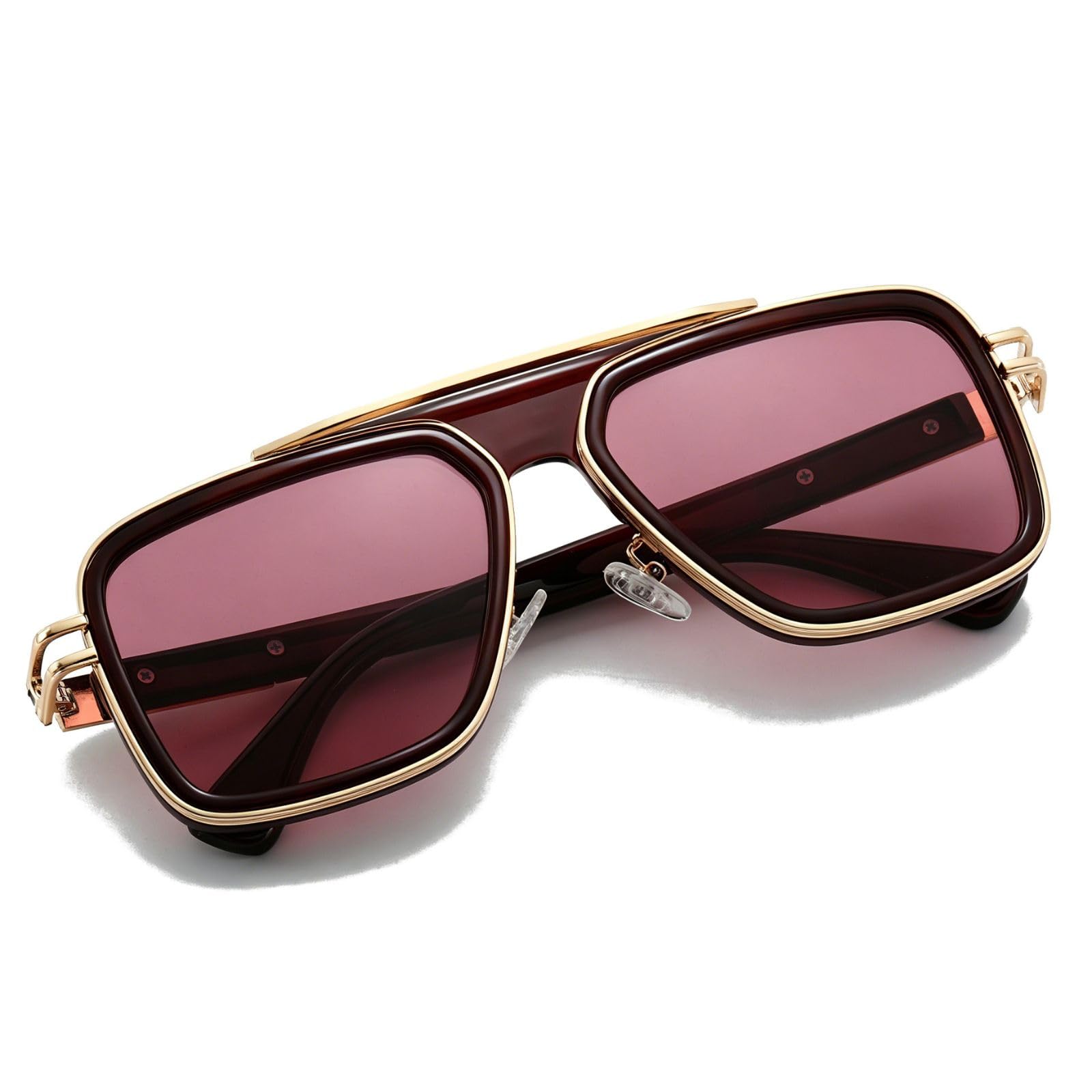 Freckles Mark Trendy Retro Sunglasses for Men Women Stark Vintage Shades 70s Italian Fashion Square Metal Glasses Burgundy Wine Red 56 Millimeters