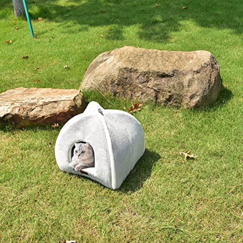 Image of Cat Bed for Indoor Cats - Cat Cave Bed Cat House Cat Tent with Removable Washable Cushioned Pillow, Soft and Self Warming Kitten beds, Pet Bed（Large Grey）