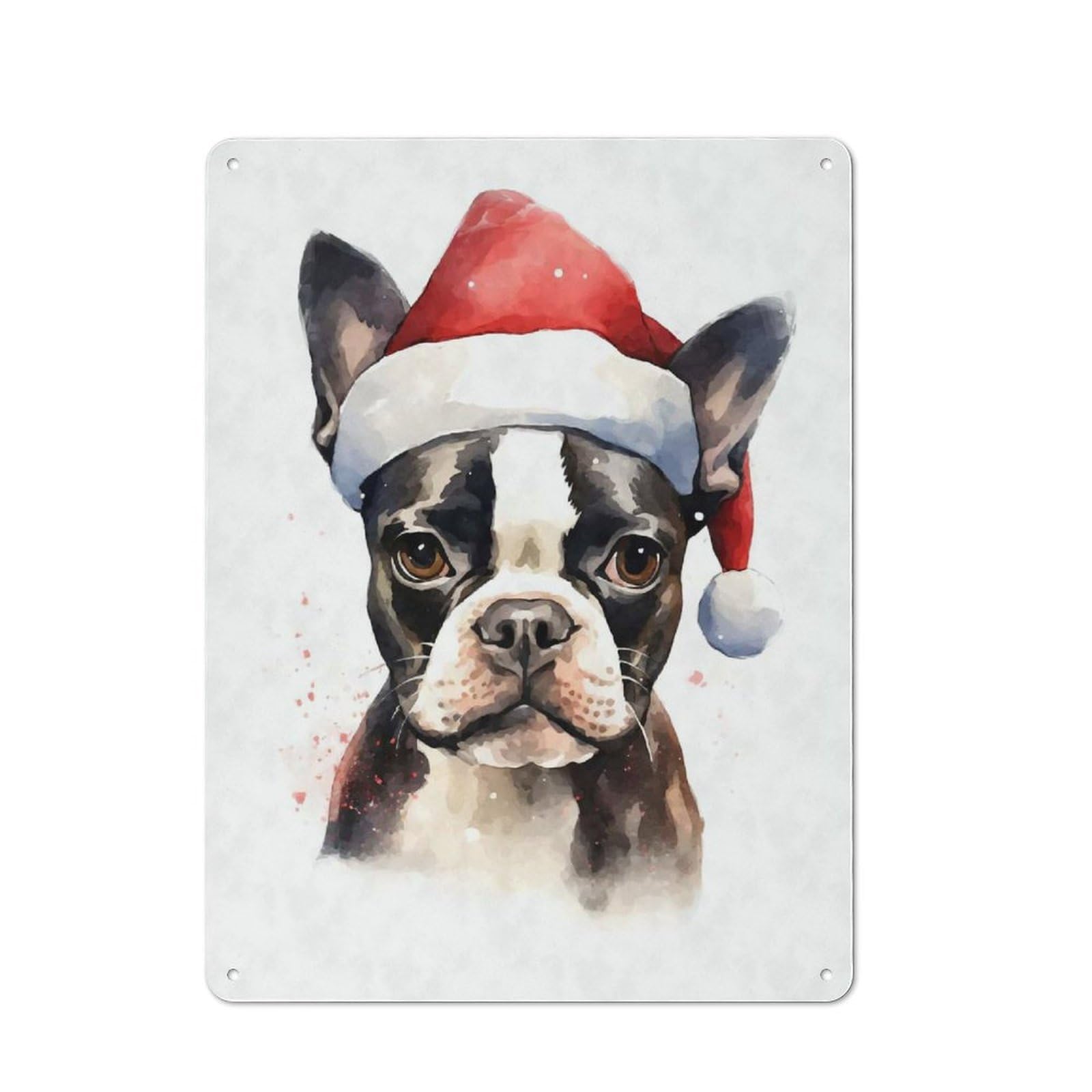 Junmoney French Bulldog Santa Hat Retro Metal Wall Sign 40X30cm With For Café Or Home Bar, For Cooler-Season Styling In Café And Home Bar