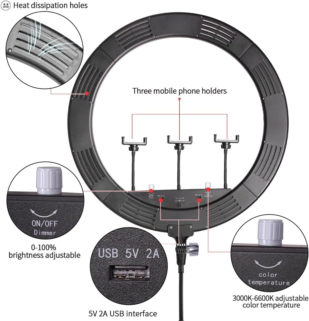 25inch 75W 3000K-6600K Dimmable Bi-Color LED Large Ring Light with Stainless Steel Heavy Duty Photography Light Stand, Soft Tube for Makeup, Selfie, YouTube, Eyebrow, Tattoo, Beauty, Eyelash