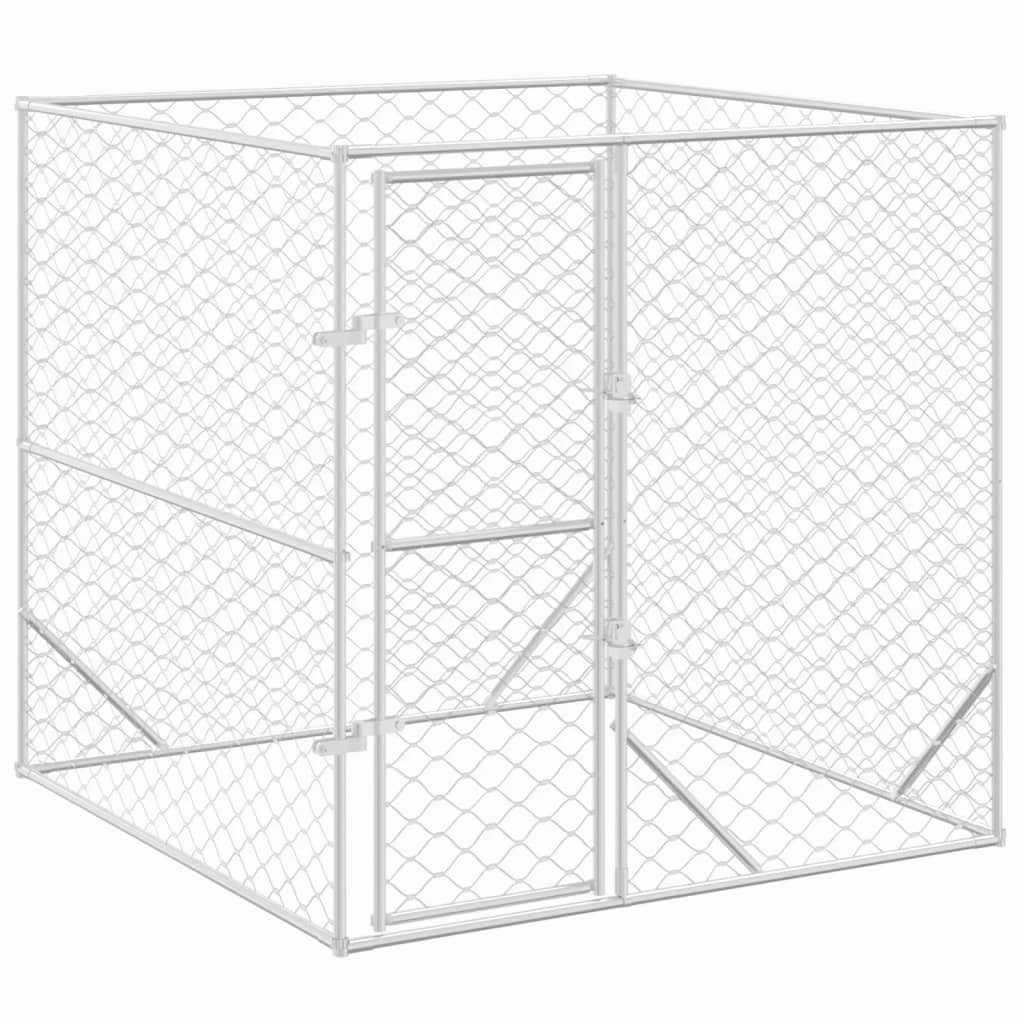 Toshilian Chenil d'extérieur pour Chien, Enclos Niche Cage pour Chien Métal Argenté 2x2x2 m Acier galvanisé