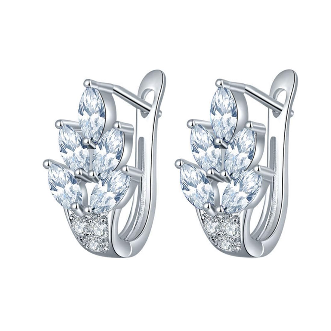 Crystal Earrings for Women Leafy Shaped Rhodium Plated White Crystal Clip On Stud Earrings for Women and Girls-image-45