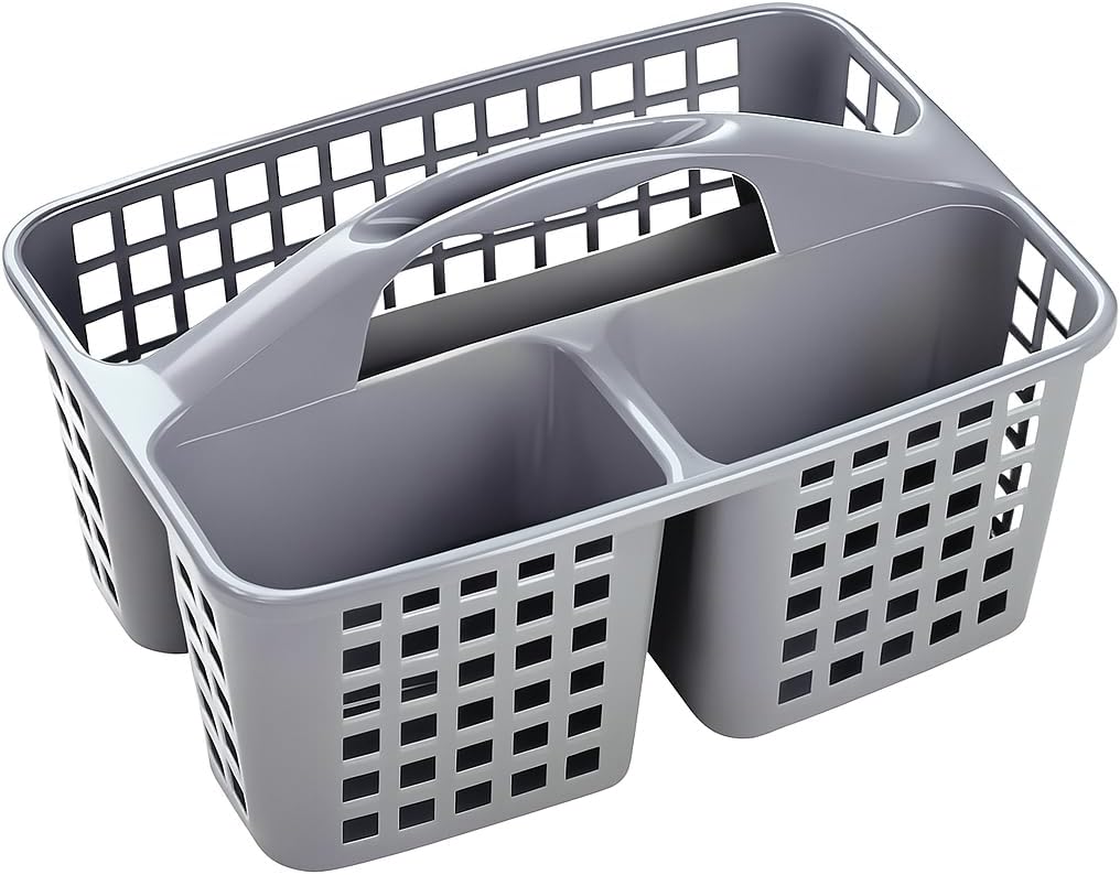 FITTO Plastic Portable Shower Caddy Basket – Cleaning Storage Organizer with Handle, 3 Compartments for Bathroom, Kitchen, Dorm, or Camping, Lightweight and Durable-Assorted