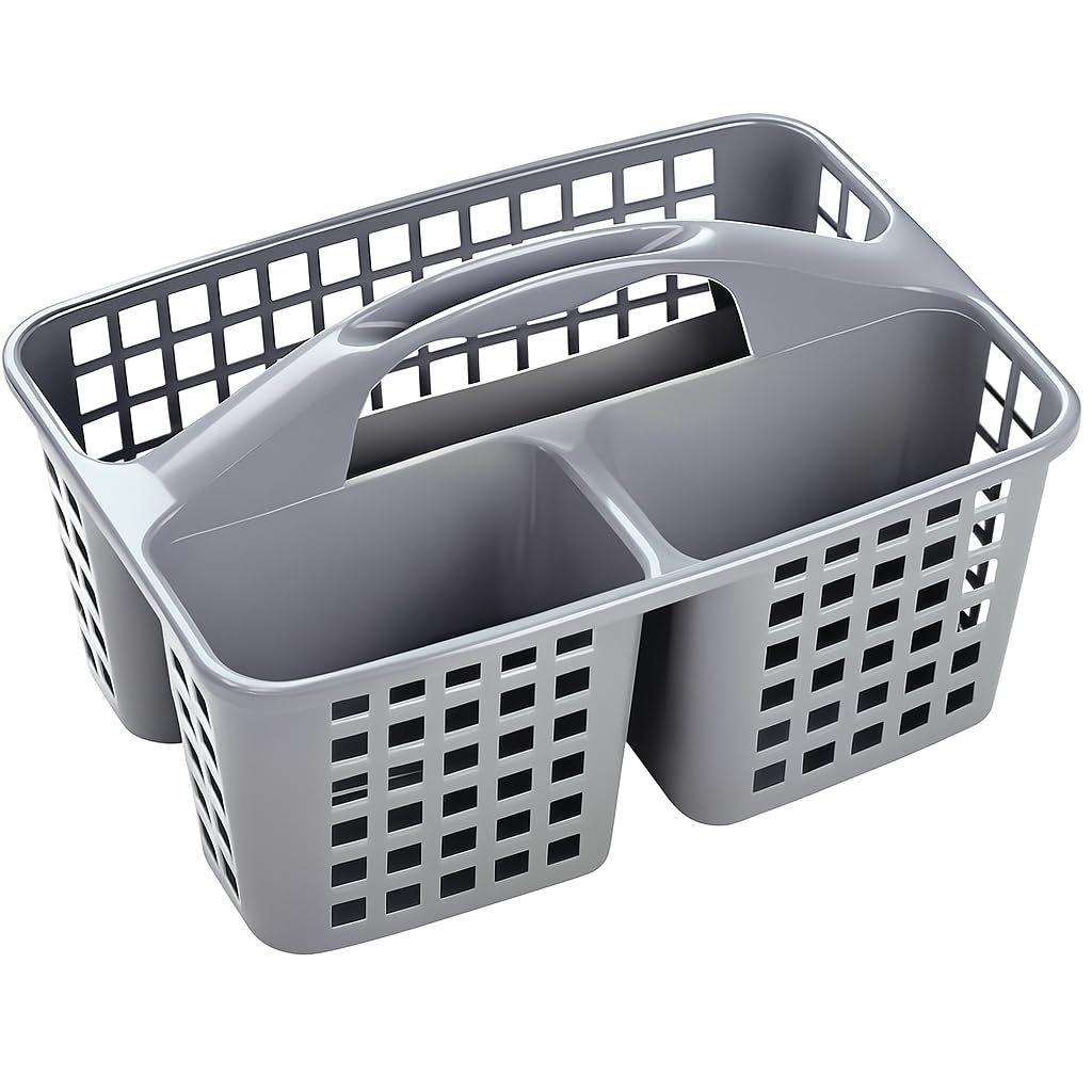 FITTO Plastic Portable Shower Caddy Basket – Cleaning Storage Organizer with Handle, 3 Compartments for Bathroom, Kitchen, Dorm, or Camping, Lightweight and Durable-Assorted