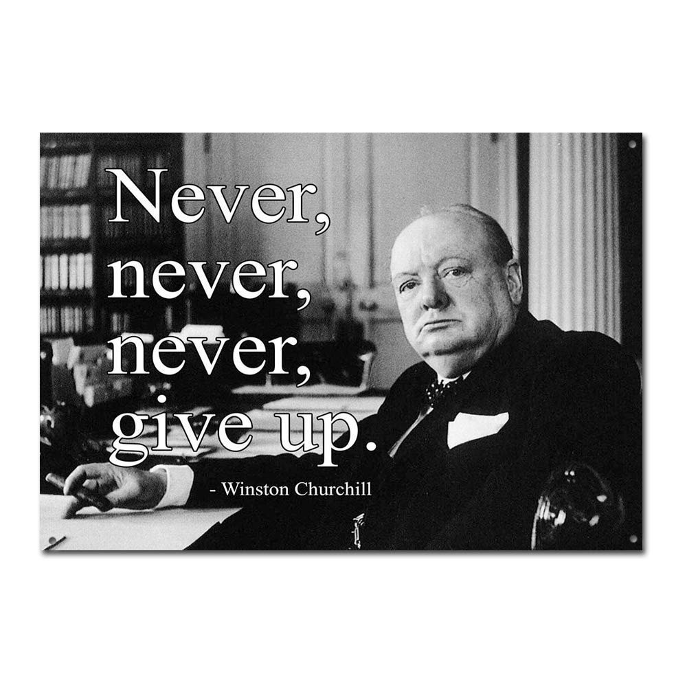 Dogt Inspirational Winston Churchill Quote Never Give Up Vintage Retro Vintage Tin Sign Size: Approx. 20 * 30Cm/ 7.8 * 11.8 Inch(L * W)