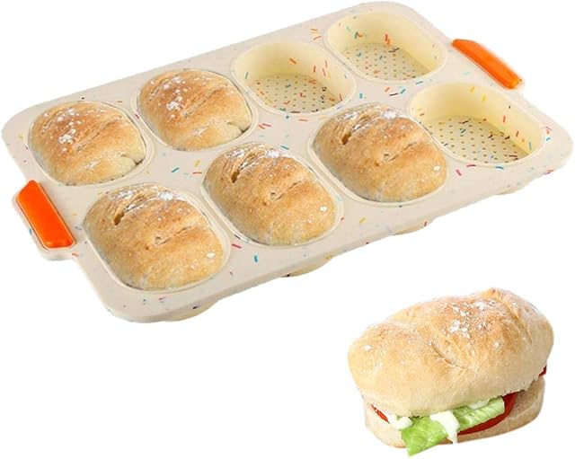 RoseFlower Silicone Bread Tin for Baking, Non-Stick Loaf Tin Silicone Baguette Baking Tray with Handle For Baking Loaves, French Breads, Breadstick, Bread Rolls (8 Grid, Multicolor)