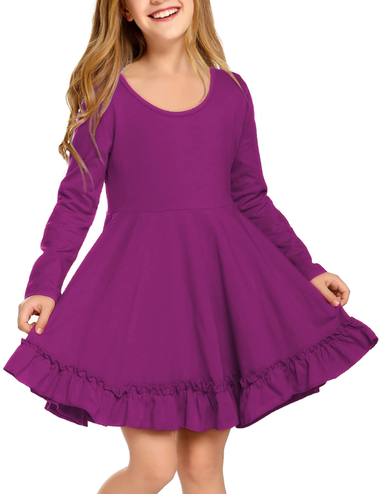 Arshiner Girls Dress Long Sleeve A Line Twirly Skater Loose Casual/Party Dresses with Pocket