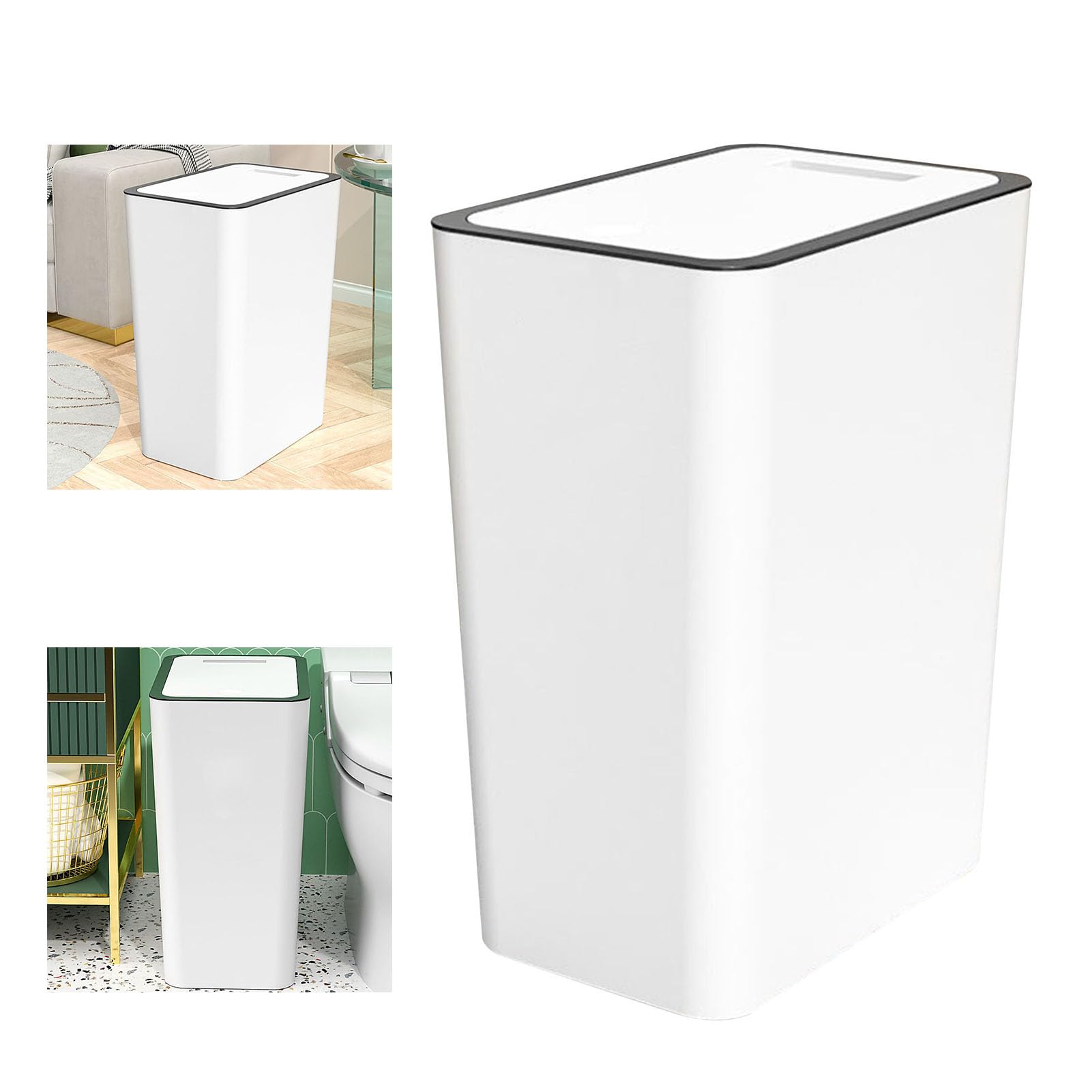 KIMISS Poubelle de Kitchen 15 Litri 15Lacity Pattumiera con Pulsante e Coperchio, e Pattumiera in Plastica per Bagno, Toilette,