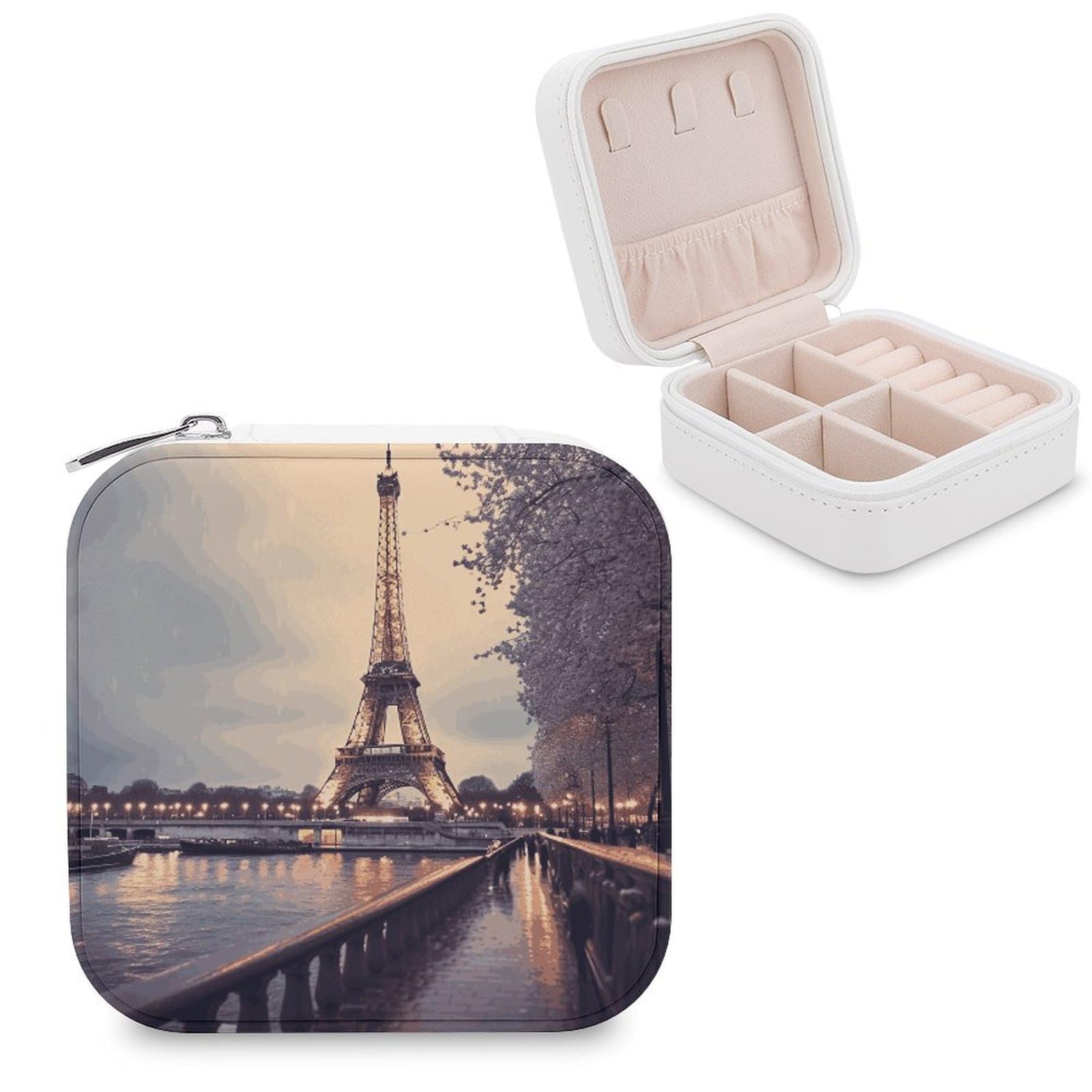 VstaDank Eiffel Tower Winter Rainy Jewelry Box Beautiful Portable Ring Boxes Cute Large-Capacity Jewelry Case Jewelry Organizer for Mothers Gifts for Earrings Rings Hand Bracelet