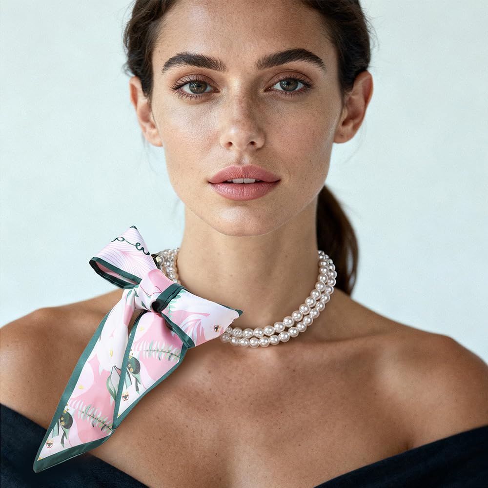 Scarf Charm Necklace Bandana Choker Necklaces Boho Colorful Scarfs for Women| An Elegant Present Ideal for Daily Styling|Pearl Ribbon Scarf Charm Necklace Bandana Choker Necklaces Boho Colorful Scarfs for Women| An Elegant Present Ideal for Daily Styling - Image 2