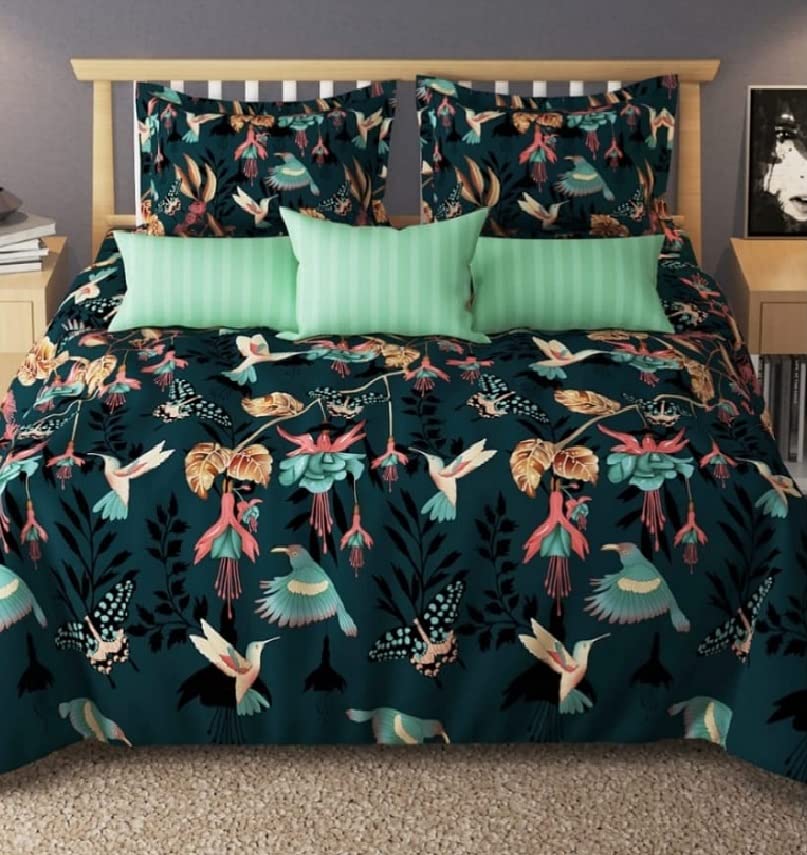 Diwan Set 8 Piece Set Glace Cotton Designer Printed (1 Single Bedsheet, 2 Bolster Covers, 5 Cushion Covers-Multicolor Pack of 8 Piece)-image-27