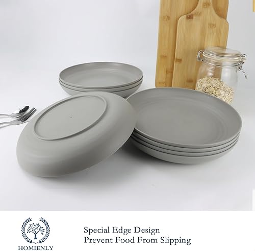 Miniatura 6 de Homienly Juego de 12 platos profundos alternativos para platos de plástico, aptos para microondas y lavavajillas, platos de paja de trigo para