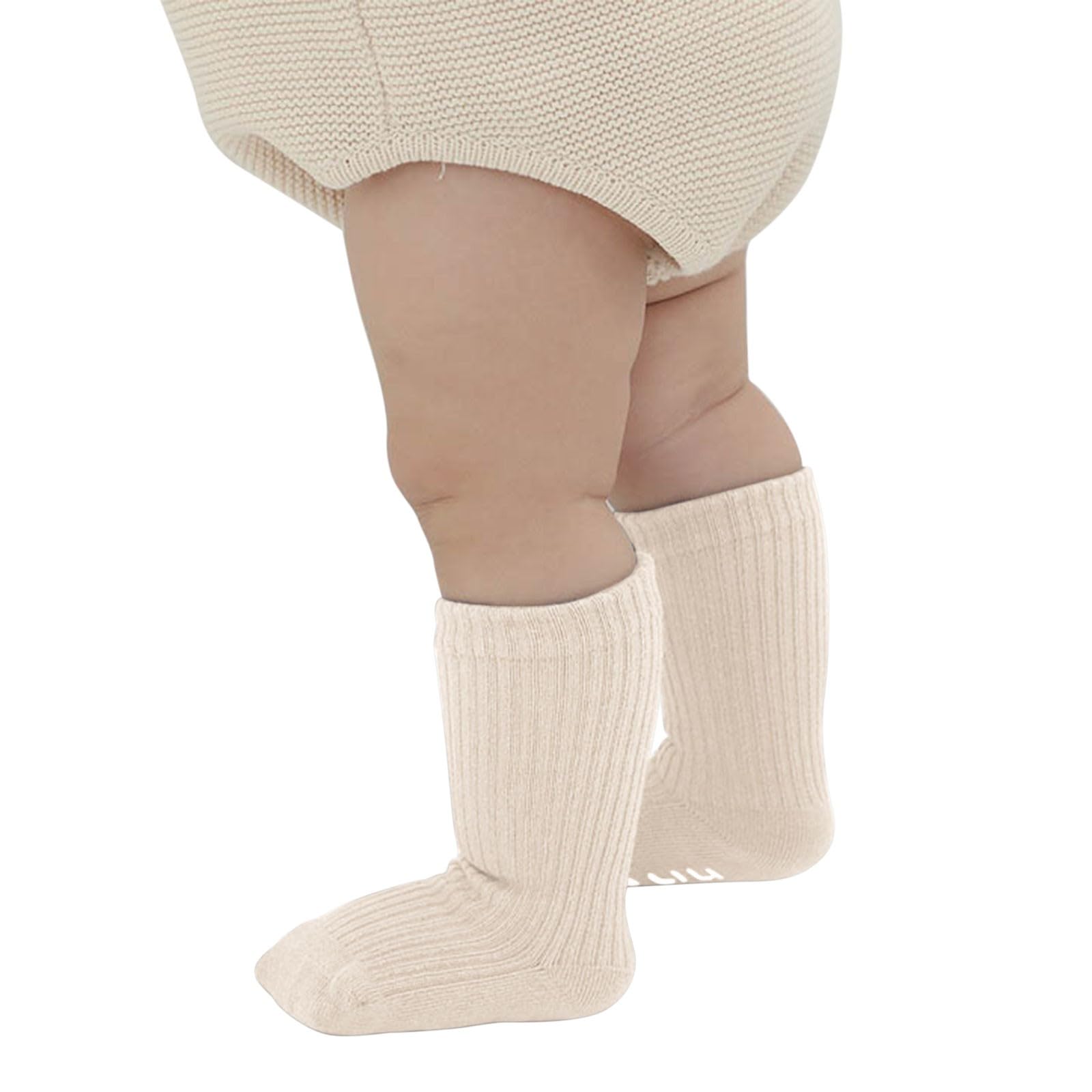 RNTOP Baby Girls Boys Crew Socks Kids Toddler Non Slip Socks with Grips Infant Floor Socks Newborn (White, 0-6 Months)