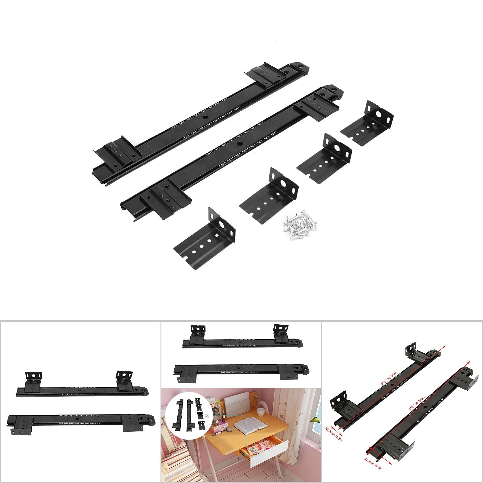 Soporte de Riel Deslizante para Teclado, 2 uds., Soporte de Escritorio para Computadora de Acero Laminado en Frío Engrosado, para Oficina (BLACK)