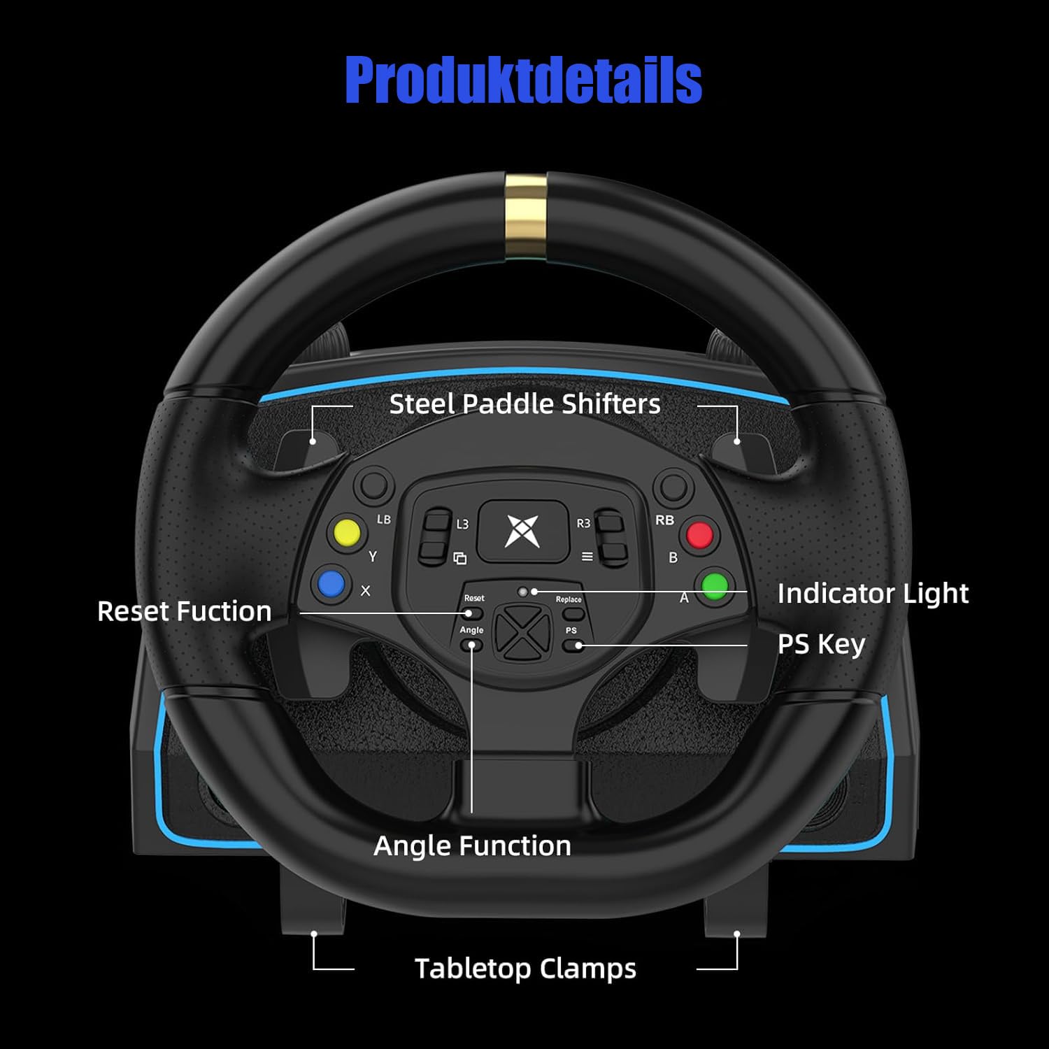 DOYO Gaming Lenkrad mit Pedalen und Schalthebel, 1080° Driving Force Gaming-Rennrad, 6+1H-Schalthebel, Lenkrad für PC, PS4, PS3, Switch
