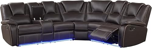 Miniatura 3 de Lifeand Moderno sillón reclinable manual de piel sintética con consola central y tira de luz, sofá simétrico de poliuretano con 2 portavasos y