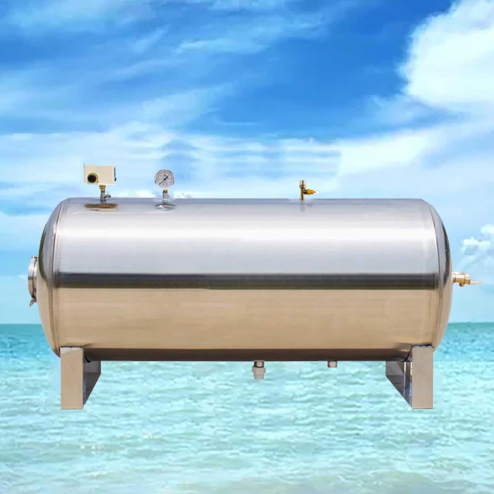 Depósito de Presión Automático Horizontal con Orificio de Limpieza | Acero Inoxidable 304, Kit de Instalación, Sistemas de Pozo, Bomba, Parque, Hogar(250L/66gal)