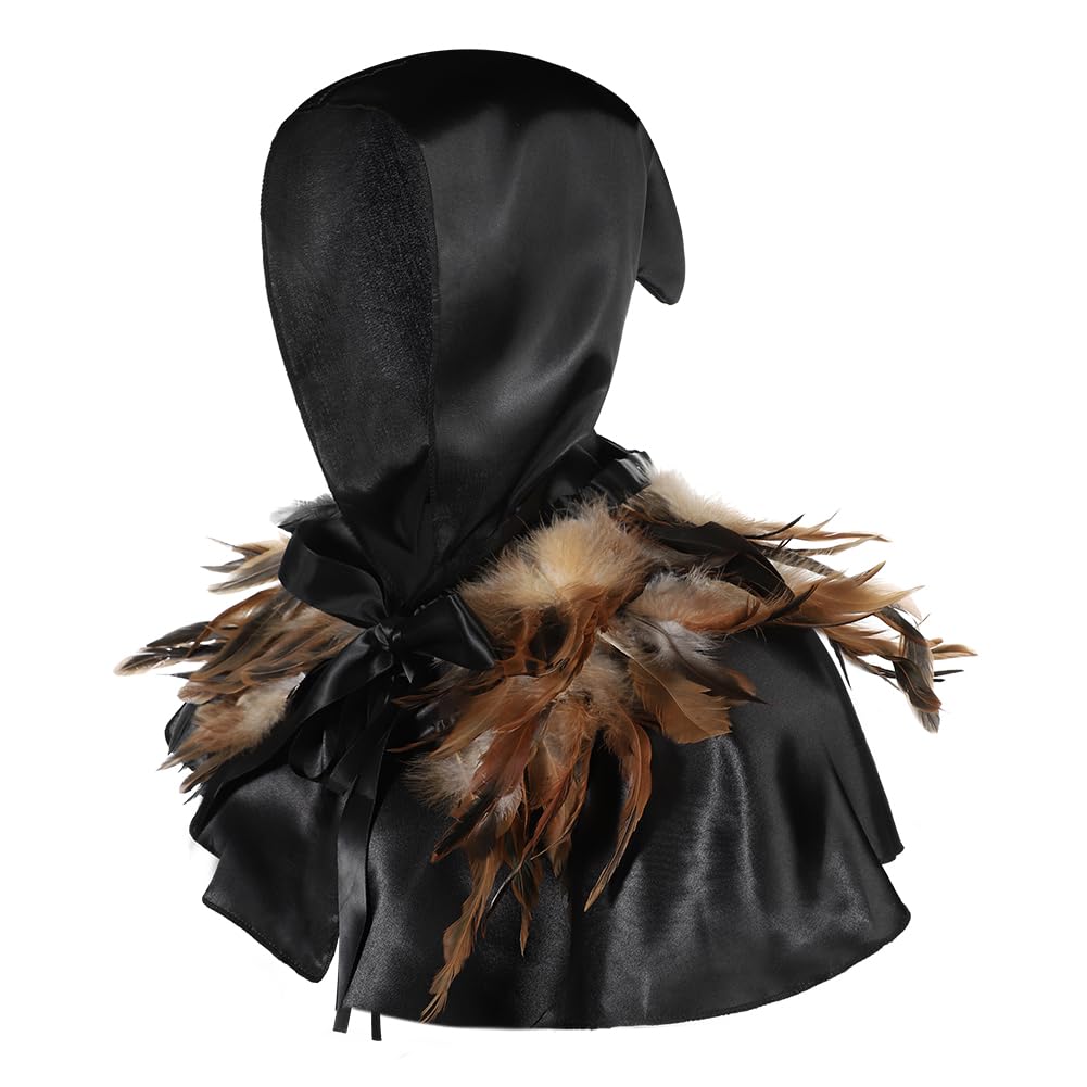 IBLUELOVER Medieval Hooded Cowl Feather Shrug Set Men Women Gothic Devil Witch Grim Costume Shoulder Armor Evil Cloak Shoulder Piece Wrap Wings Renaissance Monk Cape for Halloween Costume Party Props