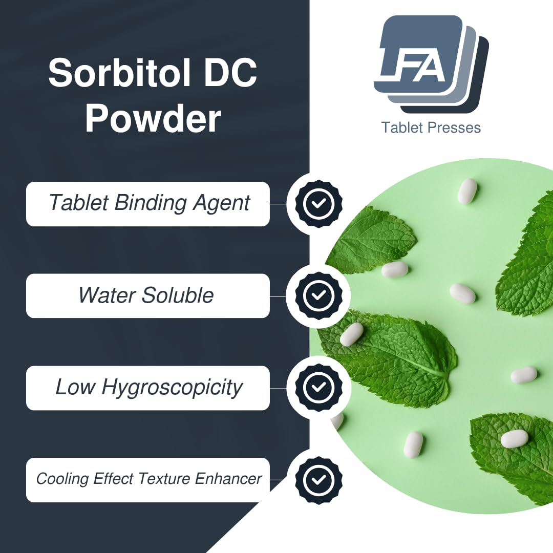 Sorbitol DC Powder - 1 kg (2.2 lb) - Direct Compression Low Calorie Tableting Sugar Sweet Binding Agent for Tablet Press Machine Pill Binder Mix - Chewable Supplement Toothpaste Mint Gum