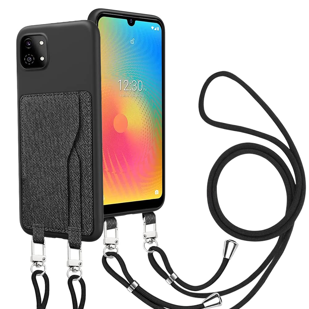 Nijiadi Lanyard Card Slot Holder Nuu Mobile A9L 4G LTE S6303L Phone Case, Crossbody Adhensive Wallet Card Holder Soft Slim Silicone Waterproof Protective A9L 4G LTE S6303L Case - Black