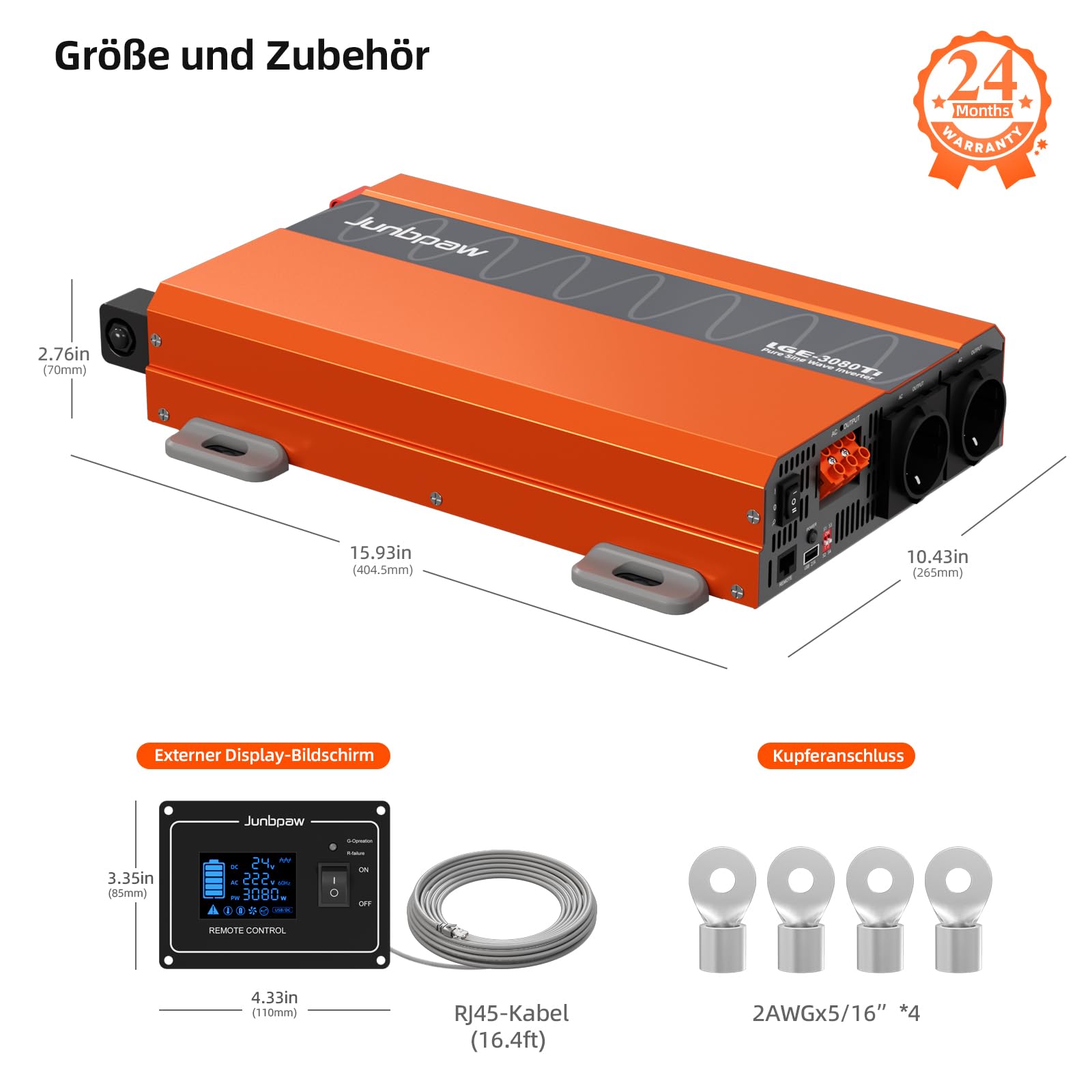 3080W Reiner Sinus-Wechselrichter 24V auf 230V extrem leise, bahnbrechendes Design | 24V auf 230/240V Wandler für Haus, Wohnmobil, Camping, netzunabhängige Nutzung & Outdoor-Abenteuer 丨 DC auf AC
