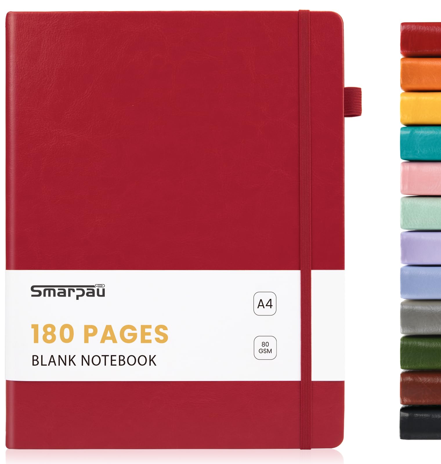 Smarpau Blank Notebook A4, 180 Pages Hardback Notebook for Writing, Journal for Women Men, Thick Paper No Bleed, Notepad for Office School Travel Supplies, Red โ image 1