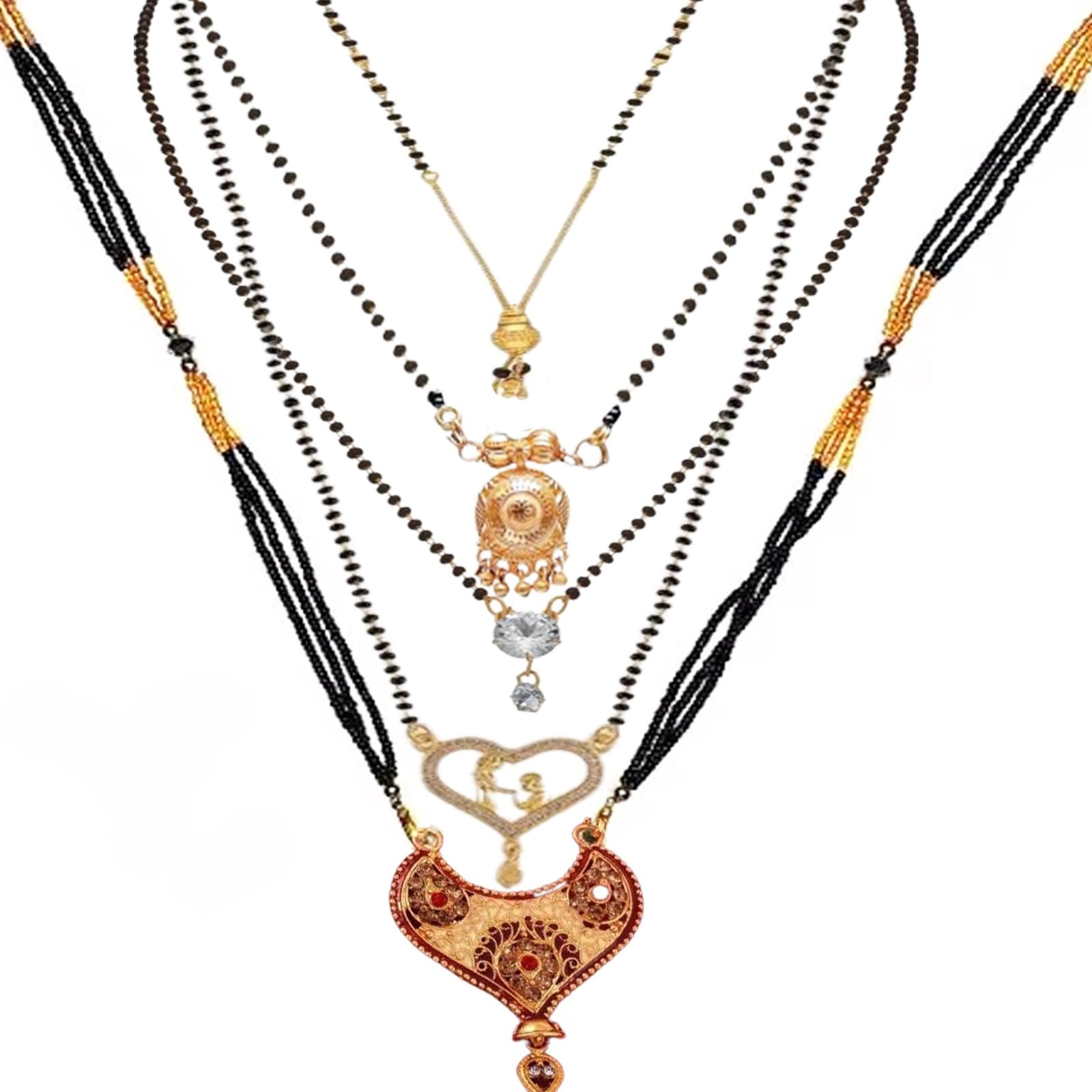 NAVMAV Indian Traditional Gold Plated Mangal sutra Pendant Tanmaniya/Black Beads Simple Long Short Daily Use Mangalsutra/Couple Nallapusalu Combo Set of 5 Vati Jewelry For Women (B0CVQGYPCZ) Amazon Price History, Amazon Price Tracker