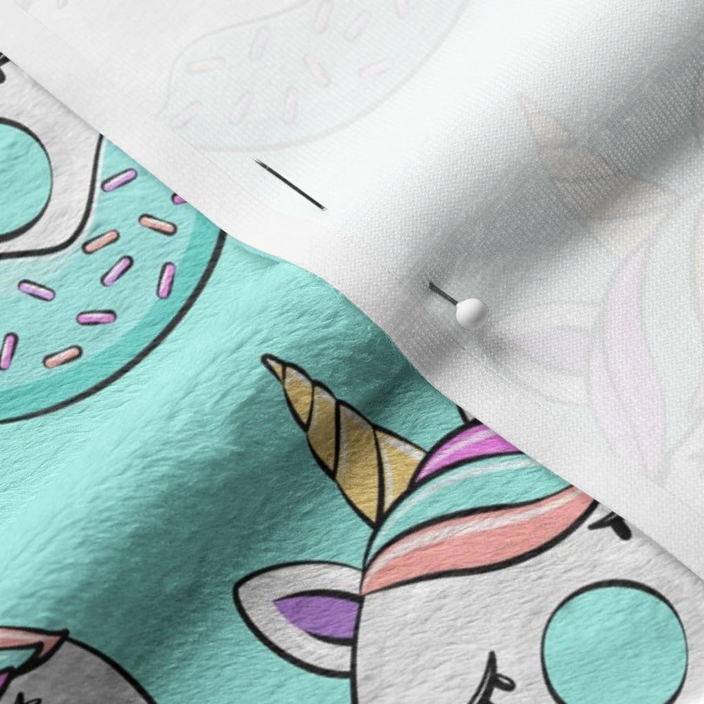 Spoonflower Fabric - Unicorn Donuts Blue Girl Aqua Teal Cooking Treat Printed on Minky Fabric by The Yard - Sewing Baby Blankets Quilt Backing Plush