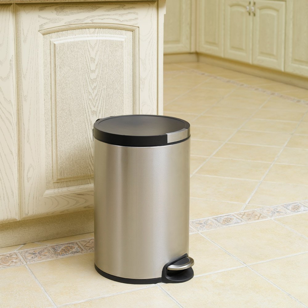 EKO Serene ALEK9215MT-12L Abfalleimer, rund, glatt mit Soft-Close-Deckel, langlebiger Freischwanger Tretmechanismus, gebürsteter Edelstahl, 12 l