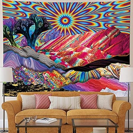 N / A Decoración del hogar Creativo Tapiz de Pared Manta Mandala Tapiz Colgante de Pared patrón psicodélico Yoga Tiro Playa Tiro Alfombra G66 150x130cm