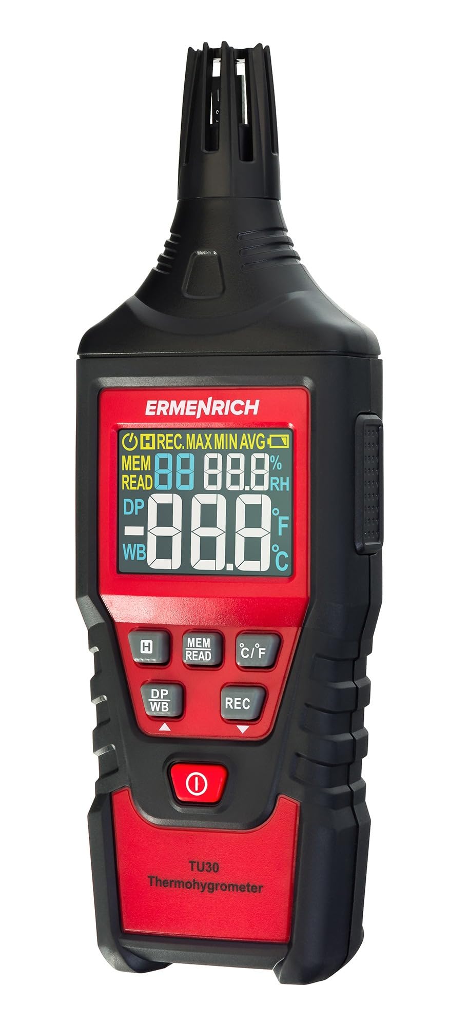 Wett TU30 Hygrometer-Thermometer, Temperatur- und Feuchtigkeitsmessgerät Innen/Außen, Taupunkt, farbiges LCD-Display, Min/Max-Speicher, automatische Abschaltung, schnelle Messung, °C/°F