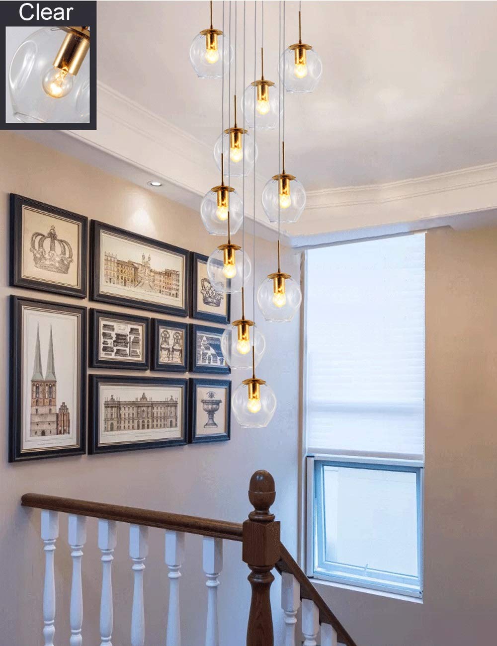 SXECAEPS Modern creative chandelier 10 Balls Modern Staircase Duplex Building Large Pendant Light Villa Hollow Living Room Small Apartment Loft Rotating Long 40x200cm (Color : Clear)
