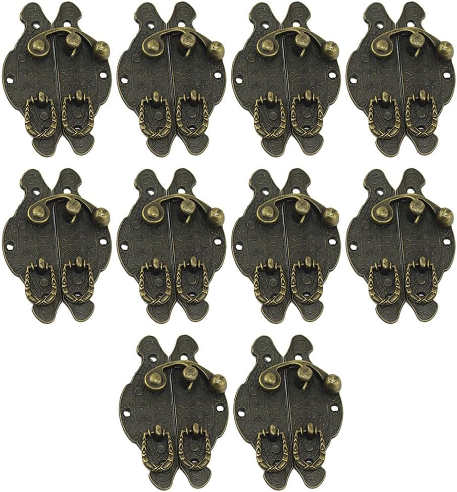 10pcs Vintage Box Hasp Lock Antique Cabinet Buckle Small Embossed Hasp Latch Bronze Swing Lock Clasp Decorative Retro Hardware Buckle Furniture Accessories One Size 60MM