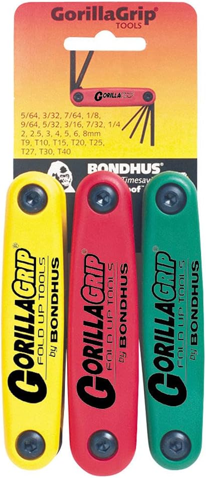 Bondhus 12533 GorillaGrip Hex and Star Fold-up Triple Pack, 12587 (2-8mm), 12589 (5/64-1/4-Inch) & 12634 (T9-T40)