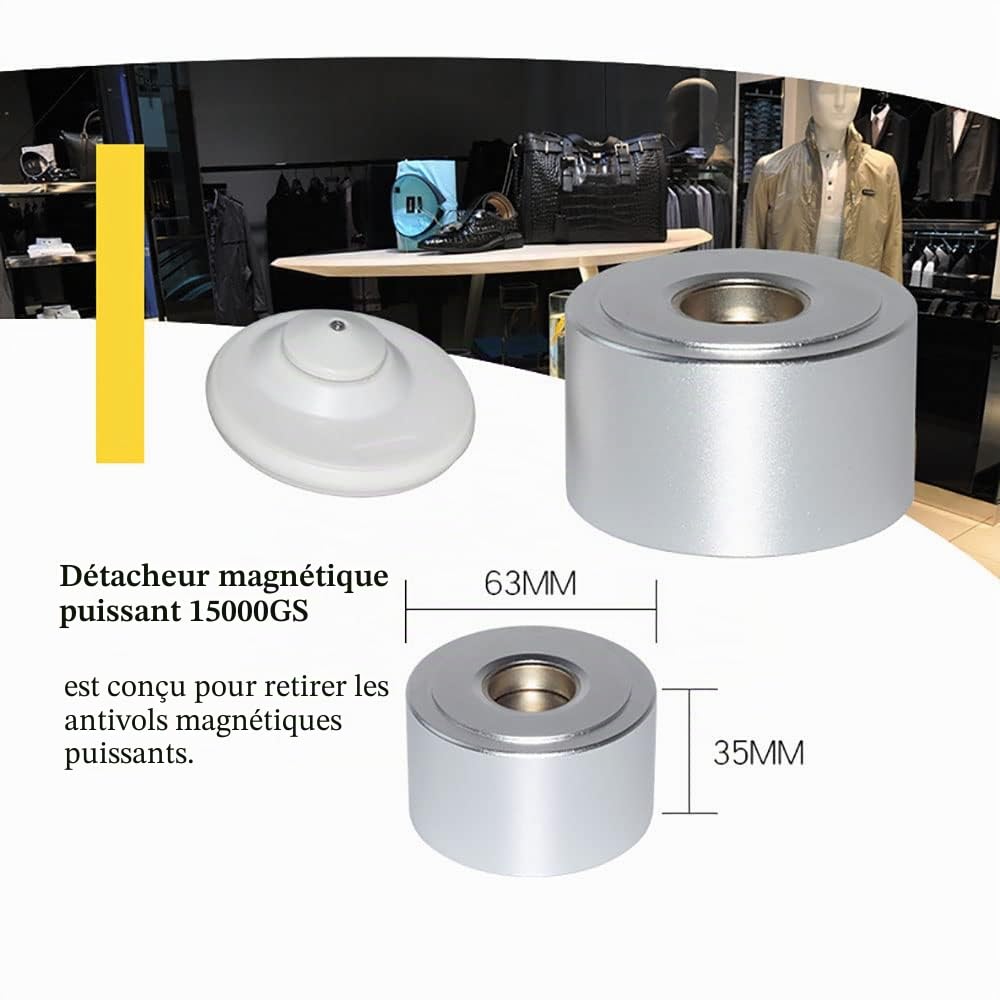 AOMAG Détacheur EAS Magnétique 15000 GS - Détachant Anti-Vol pour Étiquettes de Sécurité - Argenté