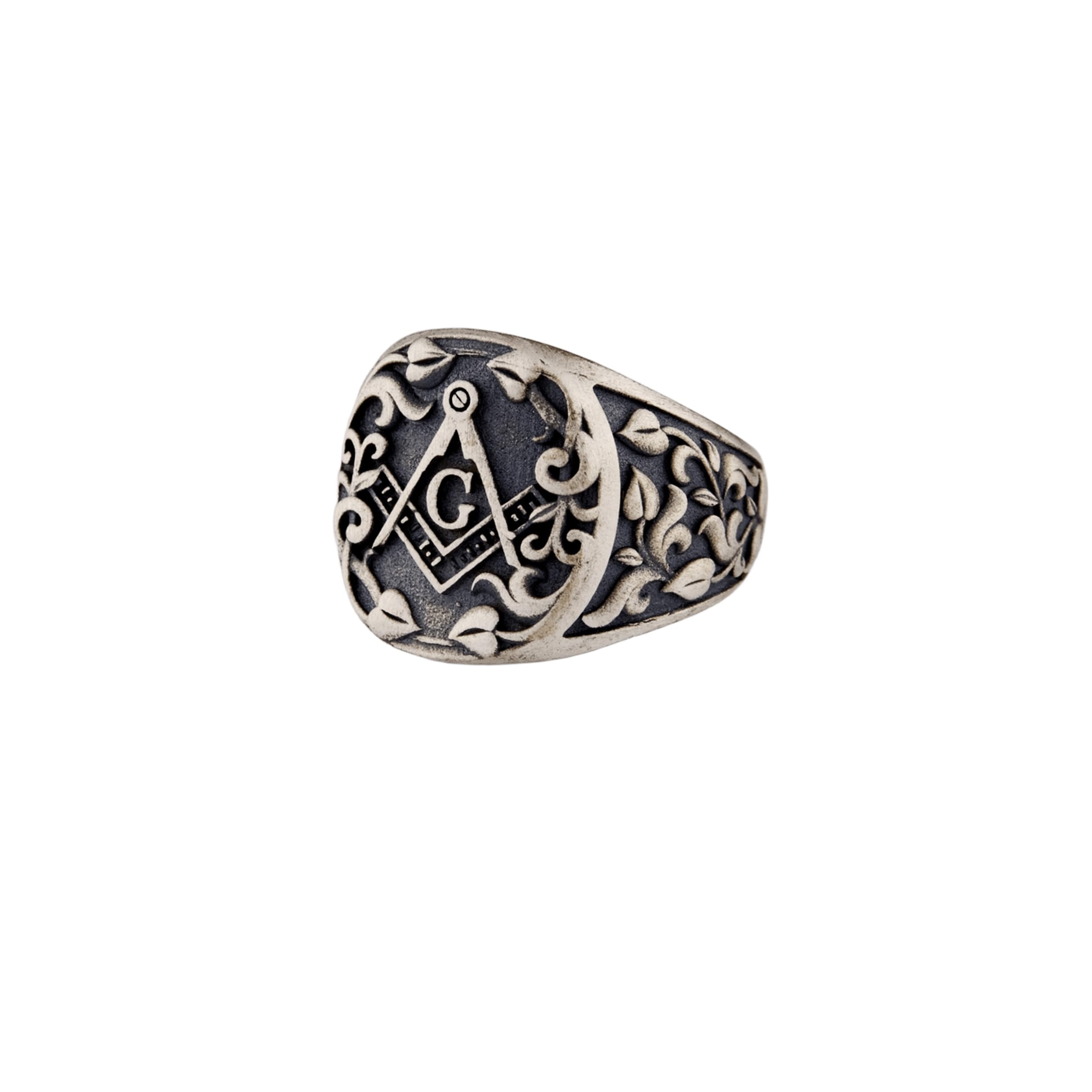 Men's Handmade 925 Sterling Silver Masonic Signet Ring Oxidized Vintage Freemason Square & Compass Symbol Antique Style Jewelry 11.5